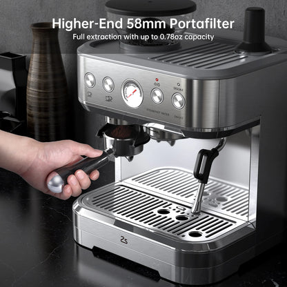 Espressomachine – Koffiemachine – Espressoapparaat – Volautomaat – Koffiezetapparaat – Roestvrij Staal – 15 Bar Pompdruk – Ingebouwde Koffiemolen Met 15 Maalgroottes - QUORE