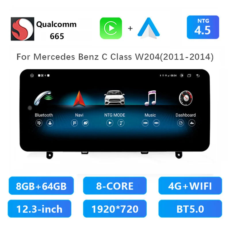 Autoradio – Multimedia Speler – Touchscreen Radio – Navigatiesysteem – 1-DIN Auto Stereo – 12.3 Inch Scherm – Android 14 – Draadloze CarPlay