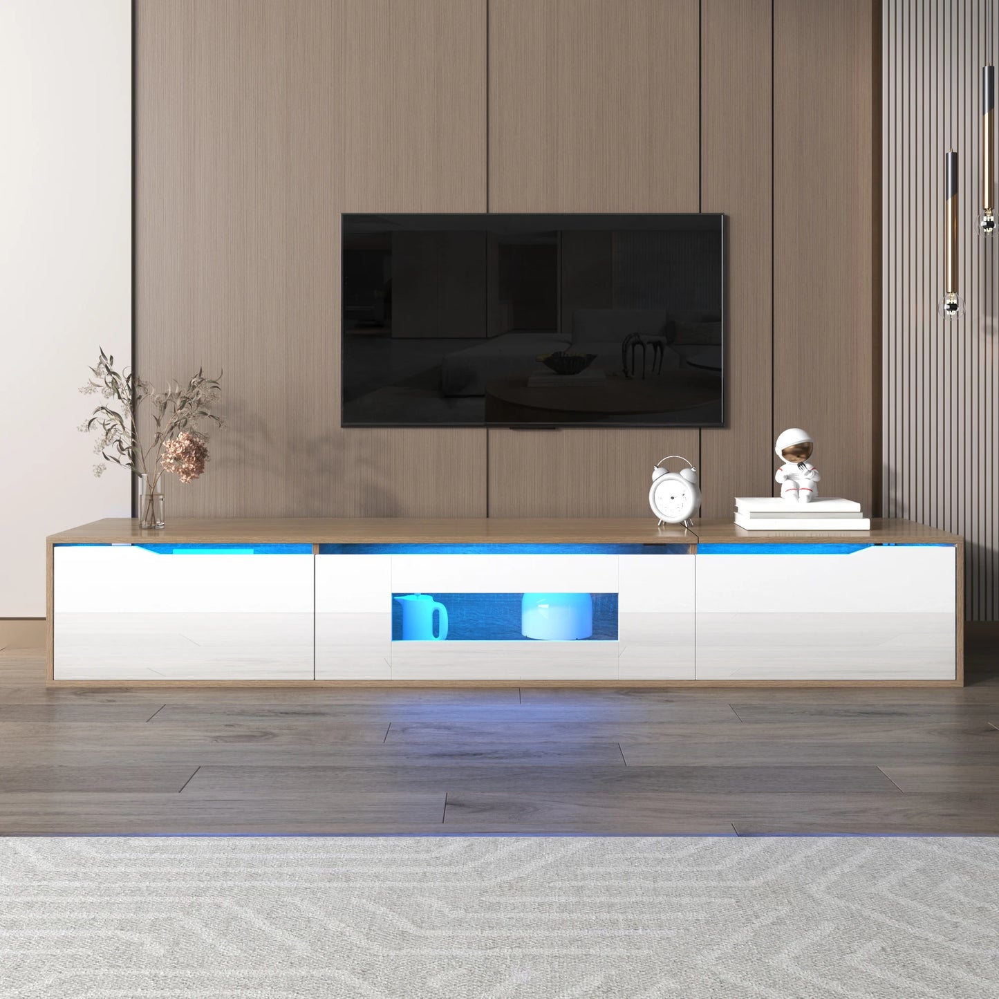 Tv-Meubel – Tv-Kast – Tv-Dressoir – Tv-Meubel Hoogglans – 16-Kleuren Ledverlichting – Geribbelde Deuren – Wandmontage