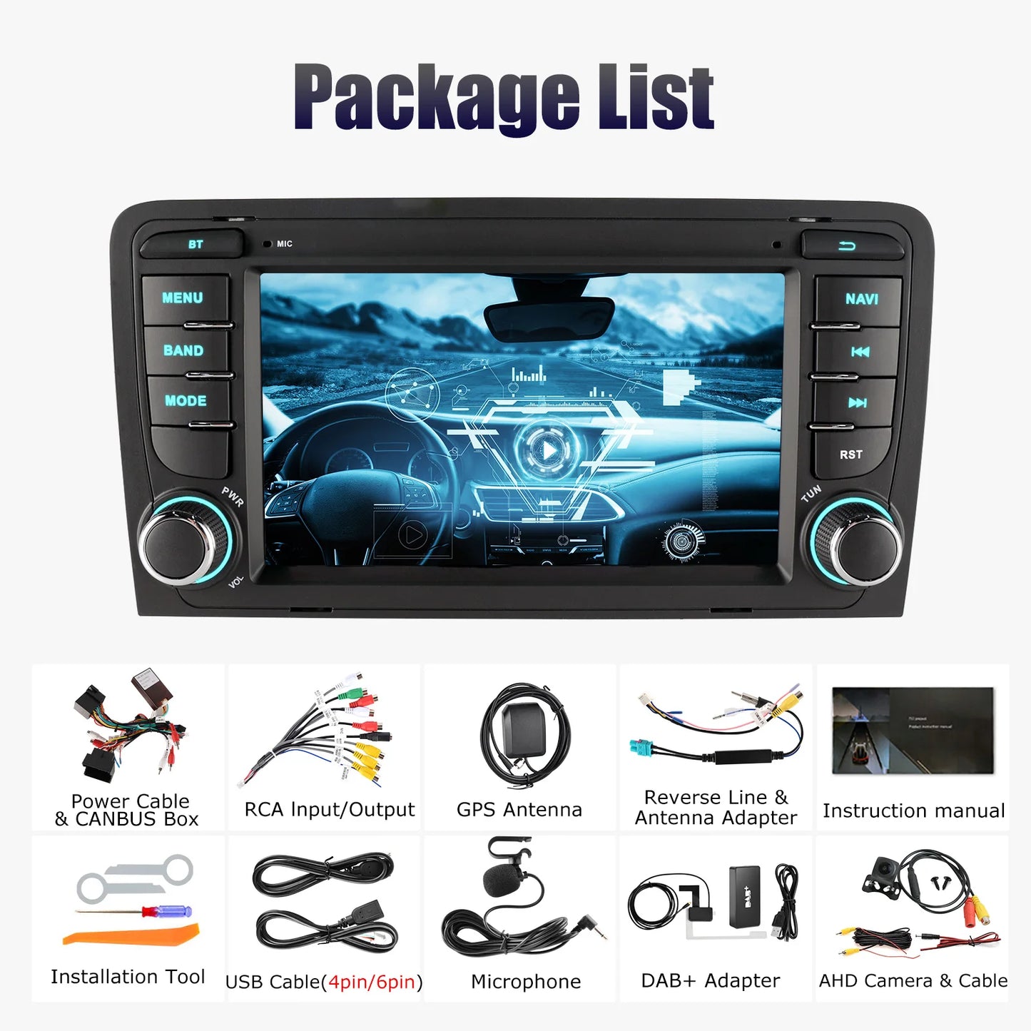 ESSGOO Android 14 Car Multimedia Video Player 2+64G Wireless CarPlay Auto For Audi A3 8P (2003-2012) Touch Screen Car Radio