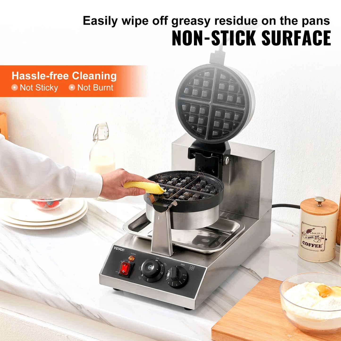 Wafelijzer - Wafelmaker - Ronde Wafelmaker - Wafelmix - Poffertjesmaker - Poffertjespan - Poffertjespan Inductie - Poffertjespan Elektrisch - met Teflon-Coating en RVS Behuizing