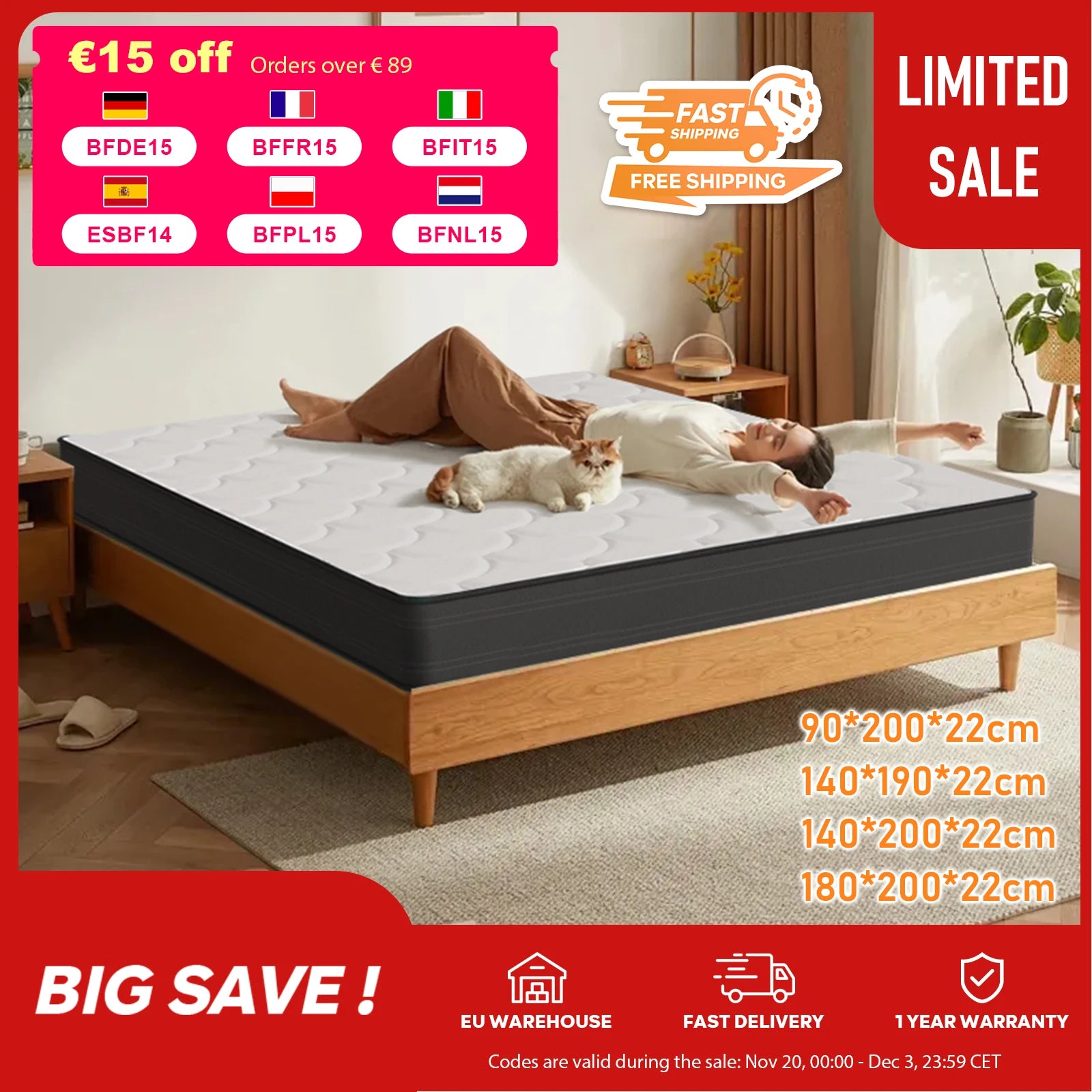 Pocket spring core mattress 22 cm - 7 zone mattress with comfort foam and stable support H4 - QUORE