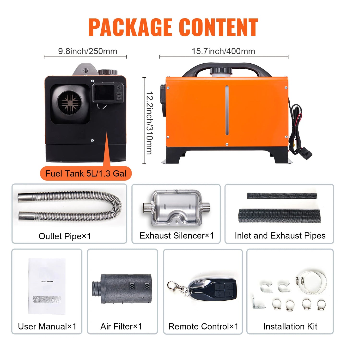 Luchtverwarmer - Standkachel - Alles-in-één - 12V - 8KW - Bluetooth & LCD-Scherm - Afstandsbediening - Draagbare Parkeerverwarming - voor Camper - Auto - Boot - Binnengebruik - Oranje