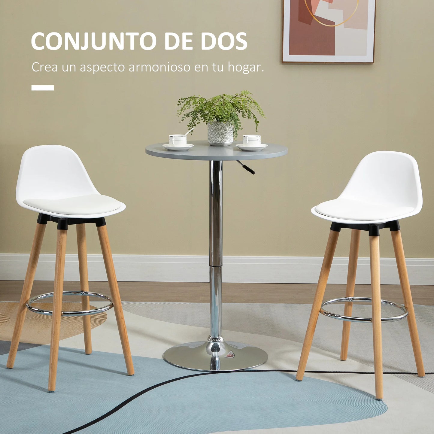 Barkrukken – Set van 2 – Keukenkrukken – Barstoelen – Gepolsterd – Massief Beukenhout – Met Voetsteun - 40 x 42 x 91 cm - Wit