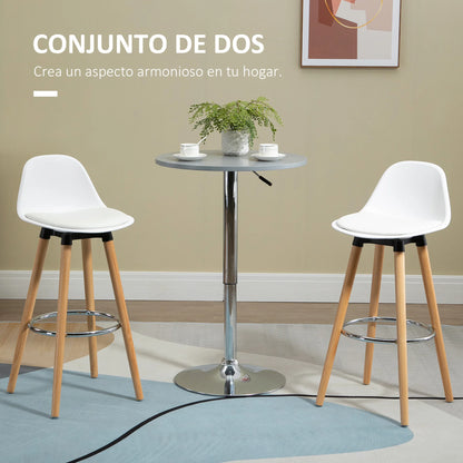 Barkrukken – Set van 2 – Keukenkrukken – Barstoelen – Gepolsterd – Massief Beukenhout – Met Voetsteun - 40 x 42 x 91 cm - Wit