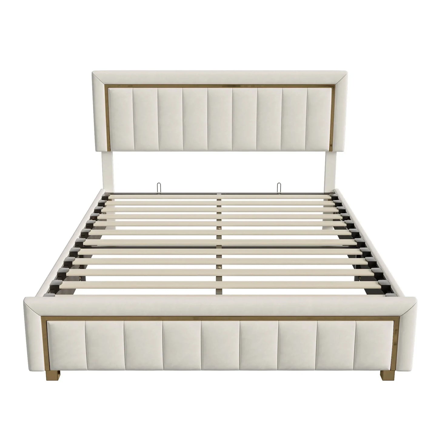 Modern Velours Bed – Boxspring Bed – Slaapbank – Stapelbed – Bedframe – Ivory – Ruime Opbergruimte Met Hydraulisch Systeem – Duurzaam Massief Houten Frame - QUORE