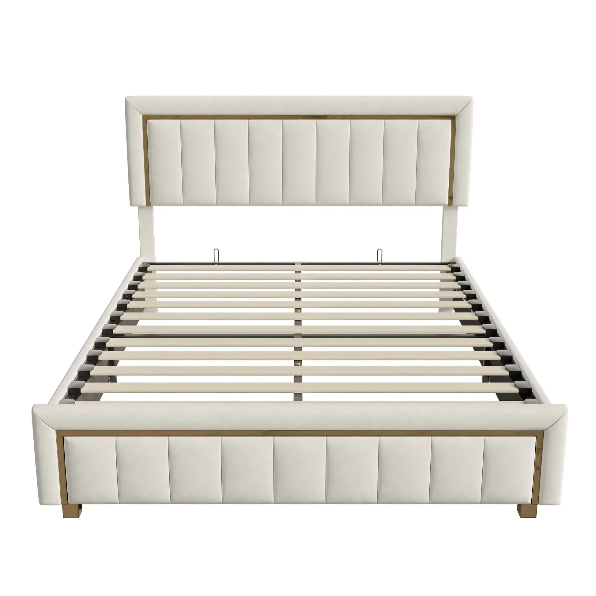 Modern Velours Bed – Boxspring Bed – Slaapbank – Stapelbed – Bedframe – Ivory – Ruime Opbergruimte Met Hydraulisch Systeem – Duurzaam Massief Houten Frame - QUORE