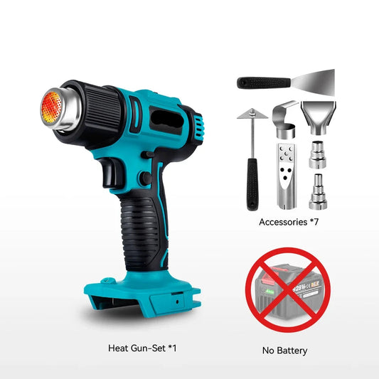 Heteluchtpistool - Verfafbrander – Heatgun - Heteluchtpistool - Draadloos - 2500W - 18V -  50-550°C Instelbaar – LED Temperatuurdisplay –  Inclusief Accessoires – Zonder Batterij