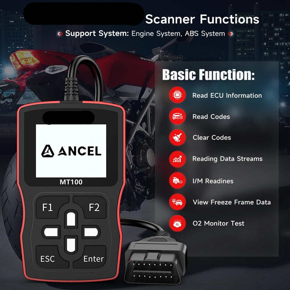 OBD Scanner - OBD2 - Auto Scanner - Auto uitlezen - Diagnose Apparatuur voor Auto's - Motorfiets Diagnoseapparaat OBD2 Scanner - Voor YAMAHA - HONDA - SUZUKI - Motormanagement & ABS Analyse - Live Data - Codelezer - Universele OBDII Scanner Voor Motoren