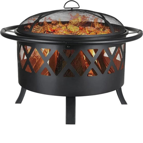 Vuurkorf - 3 in 1 - Tuin Buiten Patio Heater - met houtprikker, gaasdeksel - Staal - Barbecue Grill - Terrashaard voor Sfeervolle en Gezellige Avonden met Vrienden en Familie - Zwart - QUORE