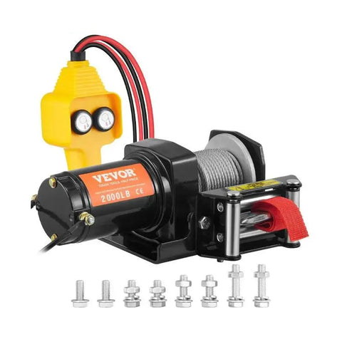 Elektrische lier - Lier - Tackle - Elektrische takel - Staalkabellier - 2000lbs - met bedrade afstandsbediening & 4-Weg Fairlead - fpr Towing Jeep Off-Road SUV Truck