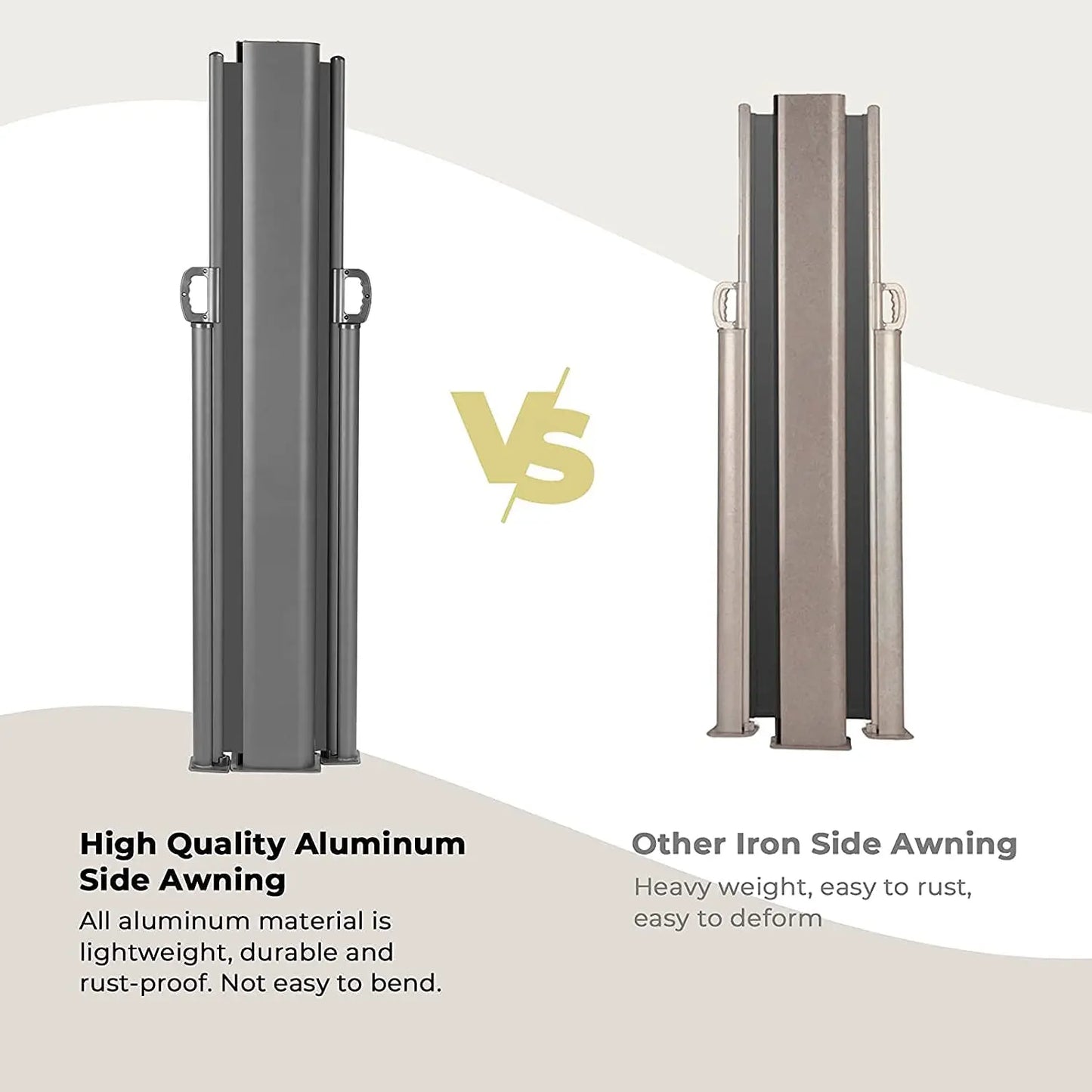 Windscherm - Tuinscherm - Dubbel Uitschuifbaar Windschermen - Zijluifel - 600x160 cm - Outdoor Privacy Scherm - Aluminium Zonnescherm – Verlengbaar Privacy Scherm – Geschikt voor Terras, Tuin en Speelplaats - Zwart