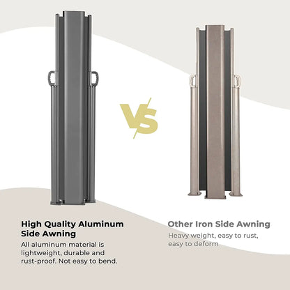 Windscherm - Tuinscherm - Dubbel Uitschuifbaar Windschermen - Zijluifel - 600x160 cm - Outdoor Privacy Scherm - Aluminium Zonnescherm – Verlengbaar Privacy Scherm – Geschikt voor Terras, Tuin en Speelplaats - Zwart