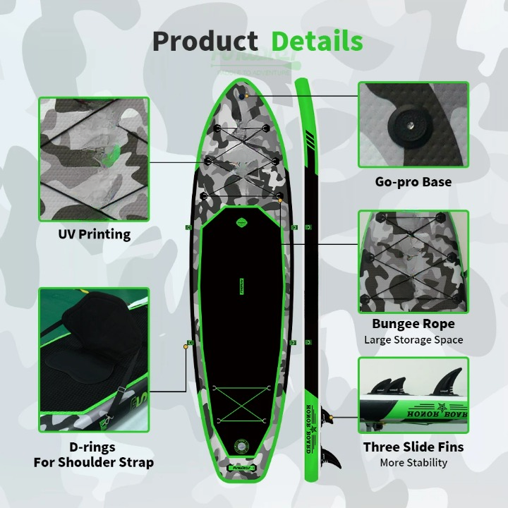 Supboard - Paddle Board - Peddelplank - Surfplank - Opblaasbaar - met Zitje - Inc. Rugzak - Peddel - Handpomp - Reparatieset - Leiband - Vinnen - Handleiding - Waterdichte Tas - 330 × 84 × 15 cm - Groen