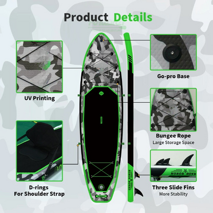 Supboard - Paddle Board - Peddelplank - Surfplank - Opblaasbaar - met Zitje - Inc. Rugzak - Peddel - Handpomp - Reparatieset - Leiband - Vinnen - Handleiding - Waterdichte Tas - 330 × 84 × 15 cm - Groen