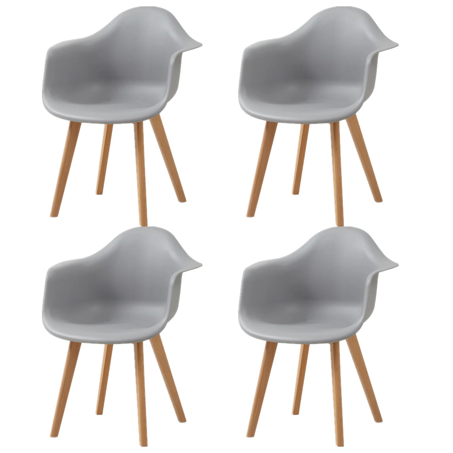 Eetkamerstoelen - Eetstoelen - Keukenstoelen - Set van 4 - Minimalistisch Retro Modern Stijl - met Rugleuning - Voor Keuken - Eetgedeelte - Kunstof Zitje - Beuken Poten - 43 x 47 x 81.5 cm - Grijs