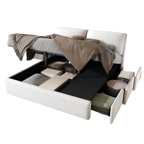 Velours Bed – Modern Bed – Opbergbed – Eenpersoonsbed – Slaapkamermeubel – Hydraulisch Opbergvak – 180 x 200 cm - Beige