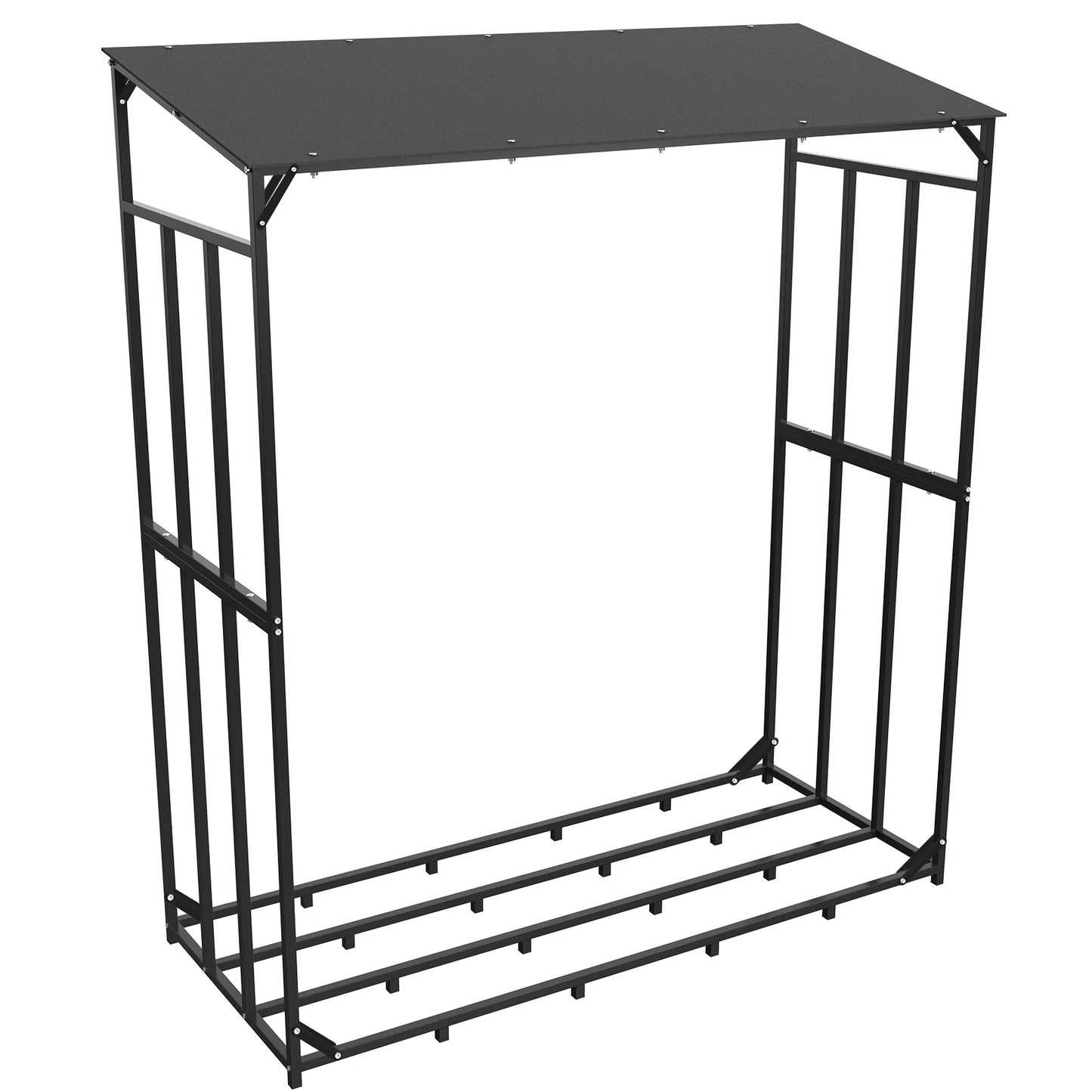Houtrek - Brandhoutrek Outdoor - Houtopslag - Standrek - met Waterdichte Hoes - voor Open Haard - Tuin - Metaal - 156.5 x 60 x 176.5 cm - Zwart