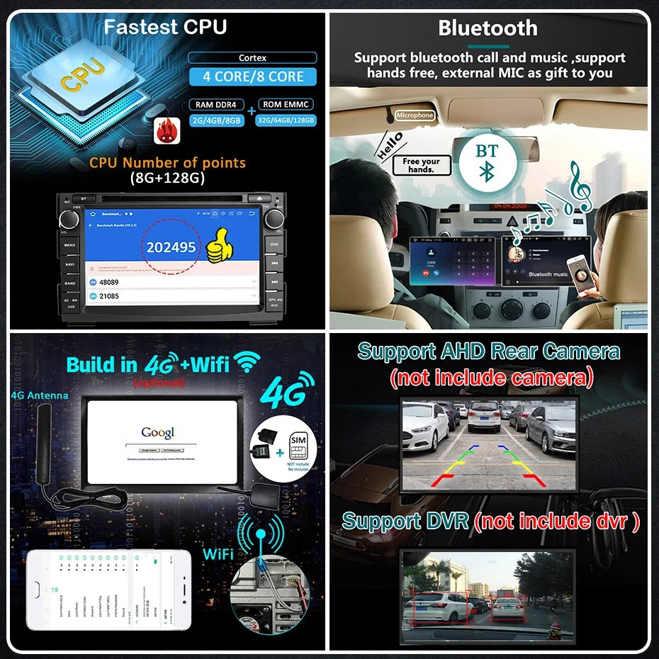 Autoradio – Auto Radio – Multimedia Speler – 2-DIN Radio – Draadloze CarPlay – Android 14 OS – 7 Inch HD Touchscreen – 4G LTE Connectivity - QUORE