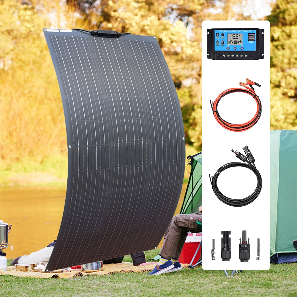 100W 200W 300W 400W Solar Panel Kit or 18V Flexible Mono Photovoltaic Solar plate Power 12V 24V camping car solar panels - QUORE
