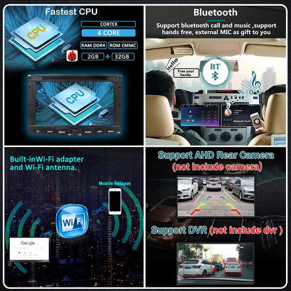 Autoradio – Auto Stereo – Multimedia Speler – 2DIN Radio – Bluetooth Radio – Draadloos CarPlay – Android 14 – 7 Inch Touchscreen