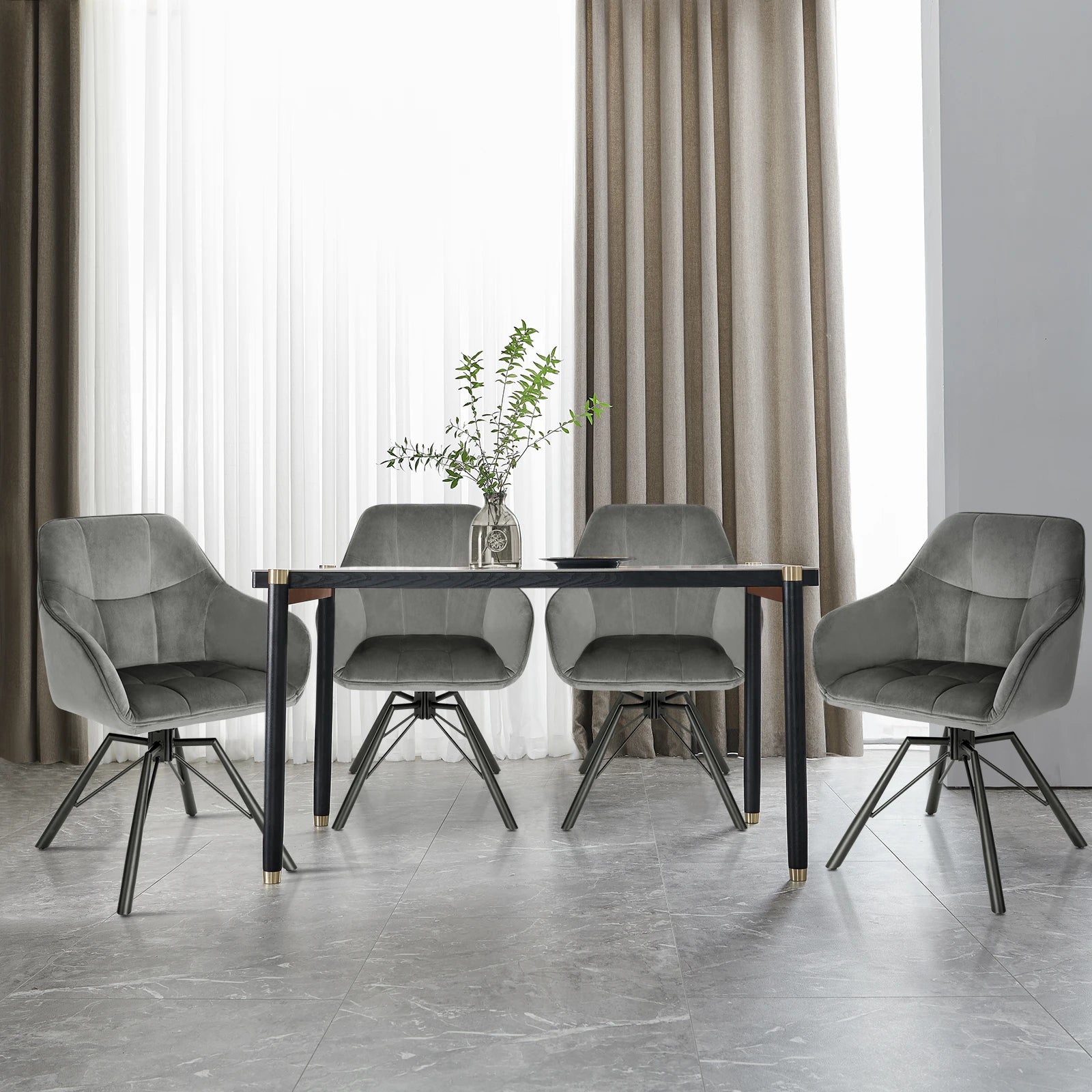 Draaibare Eetkamerstoel – Set van 2 - Eetkamerstoel – Stoel – Draaistoel – Comfortabel – Velvet Bekleding – 360° Draaibare Zitting - Fluweel - Donkergrijs - QUORE