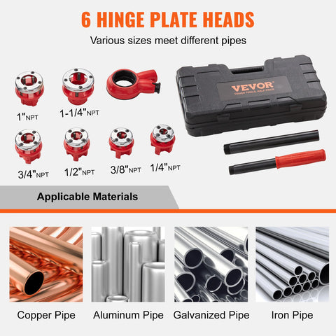 Vevor - Pipe Guide - Ratchet Tool - Portable Pipe Reading Kit - with 6PCS NPT Dies - Ratchet Pipe Reading Kit - Pipe Die