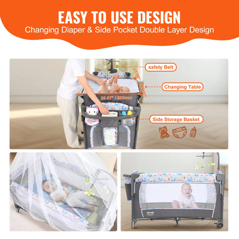 Babybedje - Baby Bassinet - Opvouwbaar Baby Bassinet - Babybed - Draagbaar Bassinet voor Baby - Gemakkelijk Opvouwbaar - Dubbellaags - Met Opbergmandje en Wielen