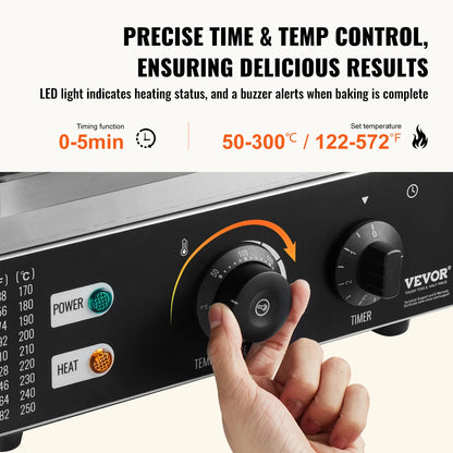 VEVOR 6/12 Hole Electric Donut Maker Commercial Doughnut Machine with Non-stick Surface Double-Sided Heating Waffle Machine