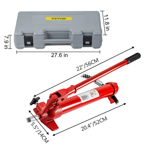 Vevor - Krimptang - Hydraulische Krimper - Hydraulische Cilinder Krik Kit - 12 Ton Kracht - 1,4M Oliebuis - Autobody Frame Reparatie Gereedschap - Krik Gereedschap - Rood
