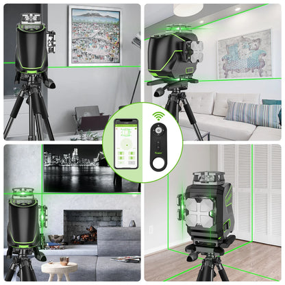 Huepar S04CG 16 lines 4D Cross Line Laser Level LCD Screen Bluetooth Remote Control Green Laser Tools With Adapter & Rangefinder