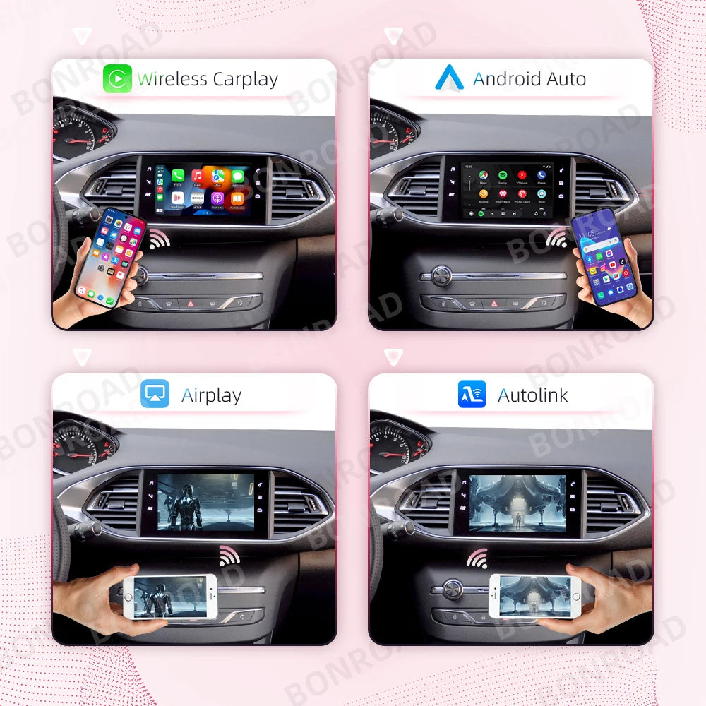 Draadloze CarPlay Adapter – Android Auto Interface – Bluetooth Connector – Mirror Link – Peugeot Citroën SMEG MRN Versie – Draadloze Verbinding – Plug & Play Installatie