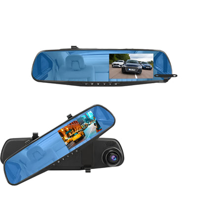 Dashcam 4.3 Inch - Full HD 1080P Car Driving Recorder - Rearview Mirror DVR - Night Vision - Motion Detection - Without Memory Card - Without Rear View Camera - Black