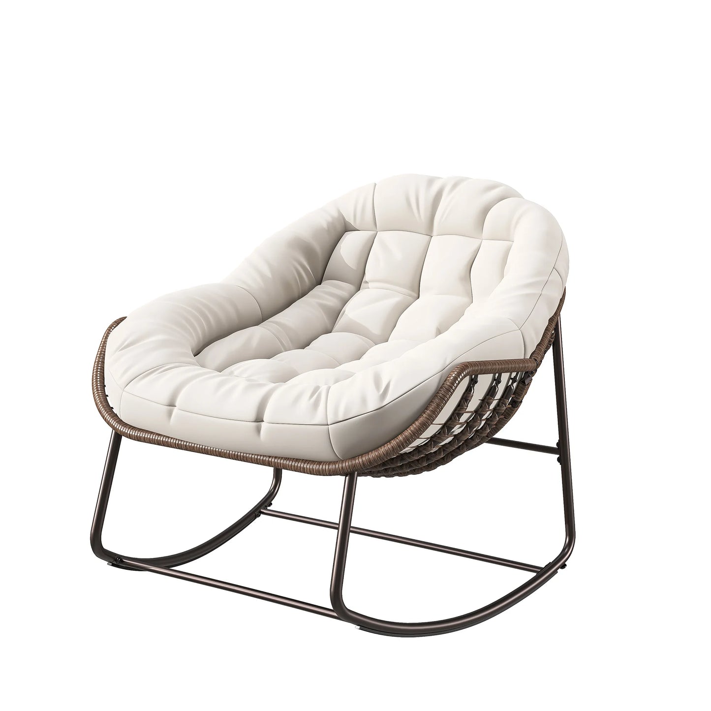 Schommelstoel – Relaxstoel – Fauteuil – Loungestoel – Schommelbank – Kunstrotan – Gepoedercoat Stalen Frame – Comfortabel Faux Fur Kussen – Navy Blauw