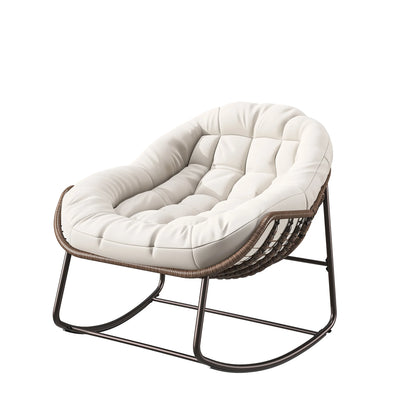 Schommelstoel – Relaxstoel – Fauteuil – Loungestoel – Schommelbank – Kunstrotan – Gepoedercoat Stalen Frame – Comfortabel Faux Fur Kussen – Navy Blauw