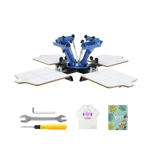 Screen printing - Screen printing machine - 360° rotatable - 54x45cm - Screen printing press - Adjustable tension - 4 colours 4 stations