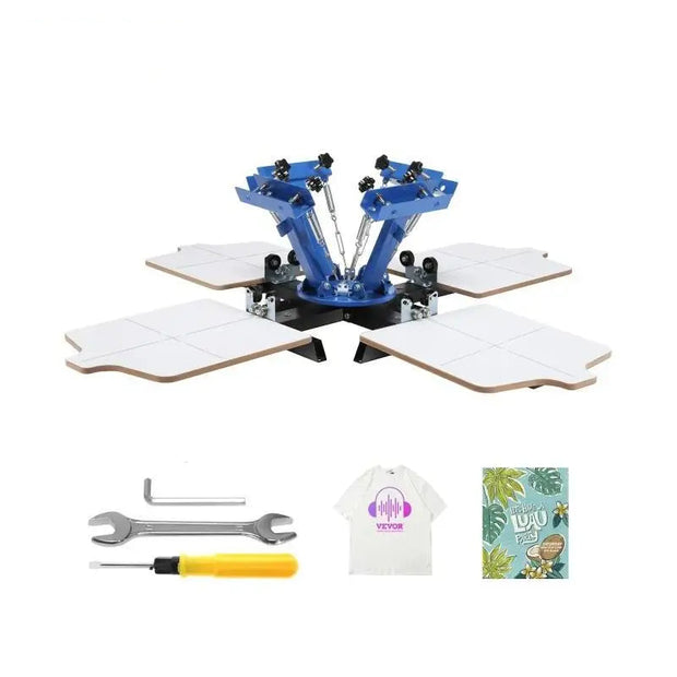 Screen printing - Screen printing machine - 360° rotatable - 54x45cm - Screen printing press - Adjustable tension - 4 colours 4 stations