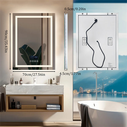 LED-Badkamerspiegel – Slimme Spiegel – Verlichte Spiegel – Anti-Condens Spiegel – Bluetooth Spiegel – Dimbare Led-Verlichting – Frameloos Aluminium Design - 700x900mm - QUORE