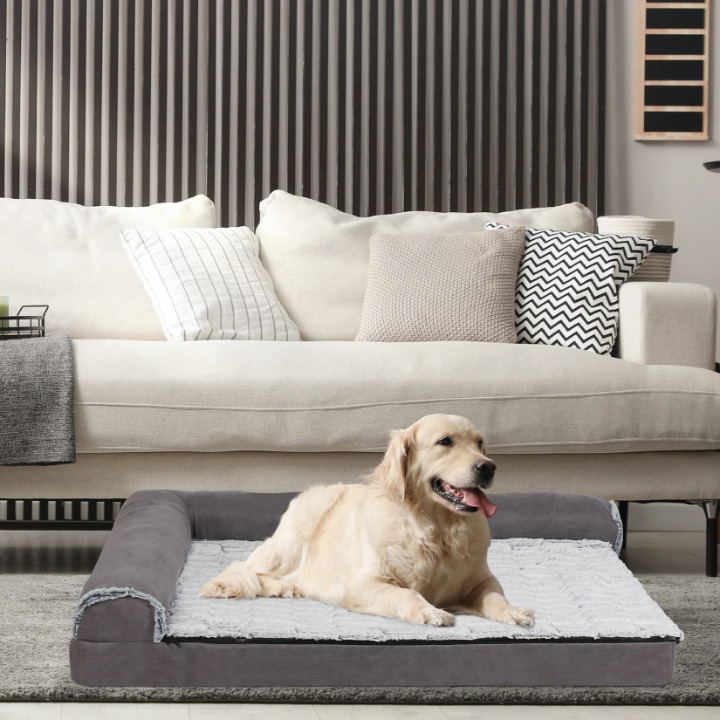 Hondenbed - Hondenbank - Bolster Hondensofa -Slaapbank - Pet Bed - Orthopedische - L-Vorm - Met Afneembare Wasbare Hoes - 100% Katoen - XL - 120 x 90 x 25 cm - Grijs - QUORE