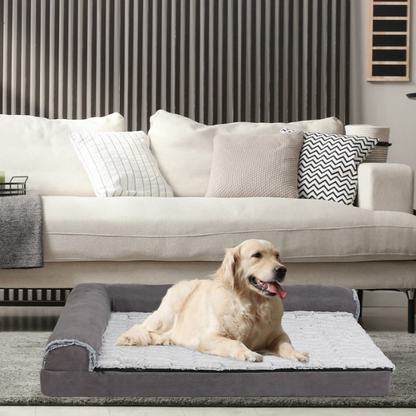 Hondenbed - Hondenbank - Bolster Hondensofa -Slaapbank - Pet Bed - Orthopedische - L-Vorm - Met Afneembare Wasbare Hoes - 100% Katoen - 2XL - 135 x 100 x 28 cm - Grijs - QUORE