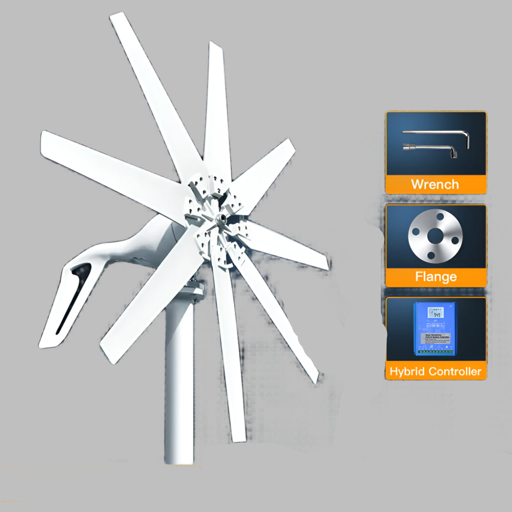 Windturbine – Horizontale Windmolen – Kleine Windgenerator – Duurzame Energie – 1000W Vermogen – Stil En Robuust - 48V - Met LCD Hybride Besturing