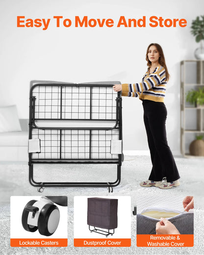 SucceBuy Rollaway Bed 38 in x 75 in Folding Bed with 4 in Memory Foam Mattress Portable Twin Size Roll Away Bed for Adults Guest