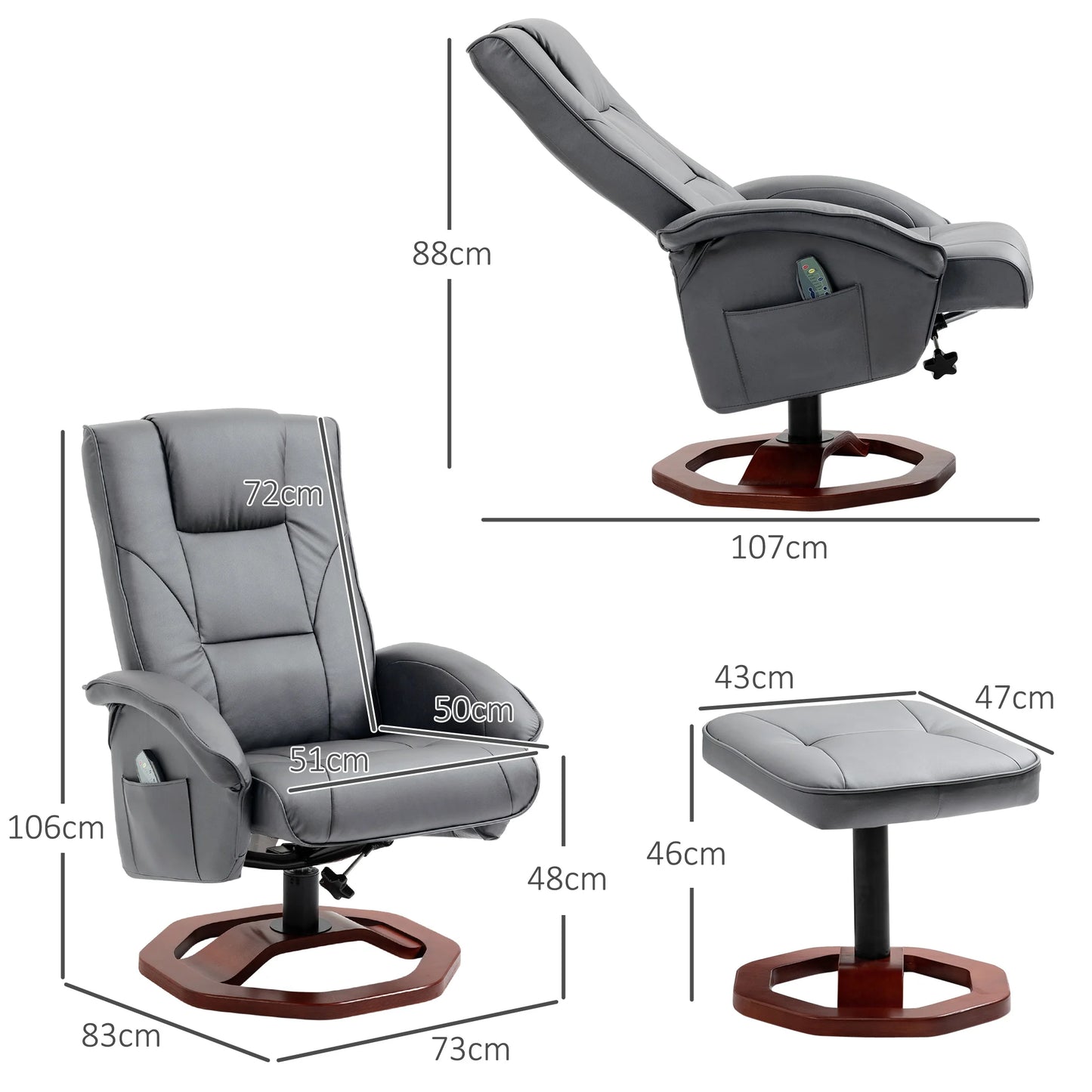 Massagestoel – Relaxstoel – Massagefauteuil – Ontspanningsstoel – Voetenbank – 10 Massagepunten – Verstelbare Rugleuning Kunstleer - Donkergrijs