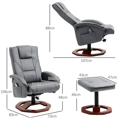 Massagestoel – Relaxstoel – Massagefauteuil – Ontspanningsstoel – Voetenbank – 10 Massagepunten – Verstelbare Rugleuning Kunstleer - Donkergrijs