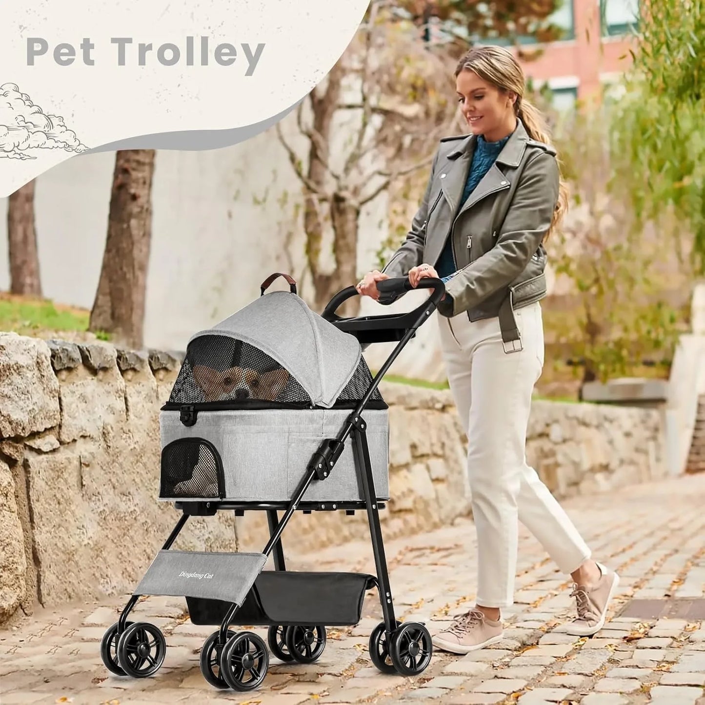 Opvouwbare Huisdierenbuggy - Hondenbuggy - Hondenwagen - Wandelwagen - Honden en katten - Draagbare - Lichtgewicht - met Veiligheidsharnas - Grijs