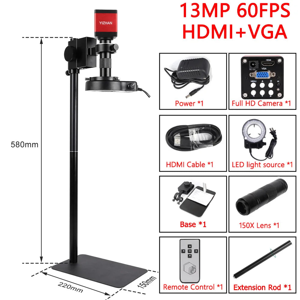 1080P 13MP 130X FULL HD Industrial Microscope C-Mount Digital Camera Via HDMI Measurement For PCB Soldering Phone Repair - QUORE