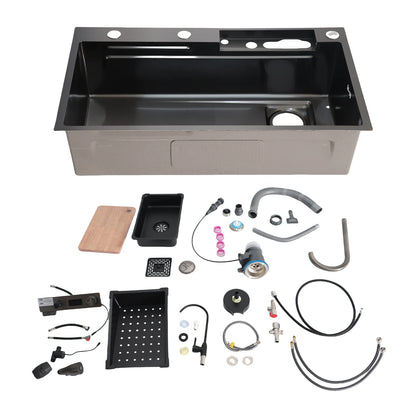 Smart Kitchen Sink 80x45cm Stainless Steel Thickened Brushed Surface Large Capacity Washbasin Digital Display Kitchen Sink