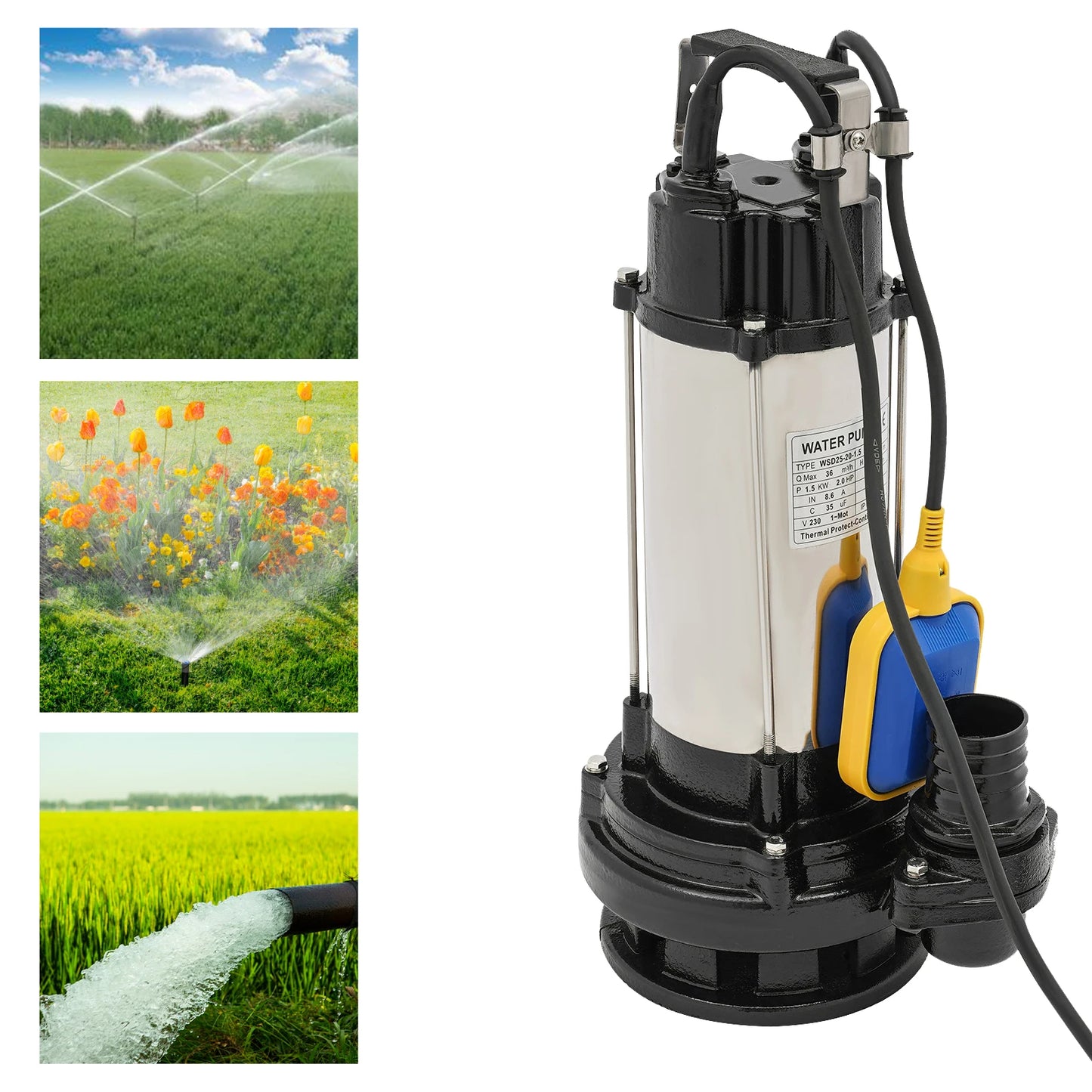 Dompelpomp – Waterpomp – Pomp Voor Schoon Water – Pomp Voor Vuil Water – 1,5 Kw Motor – Rvs Behuizing – Automatische Werking
