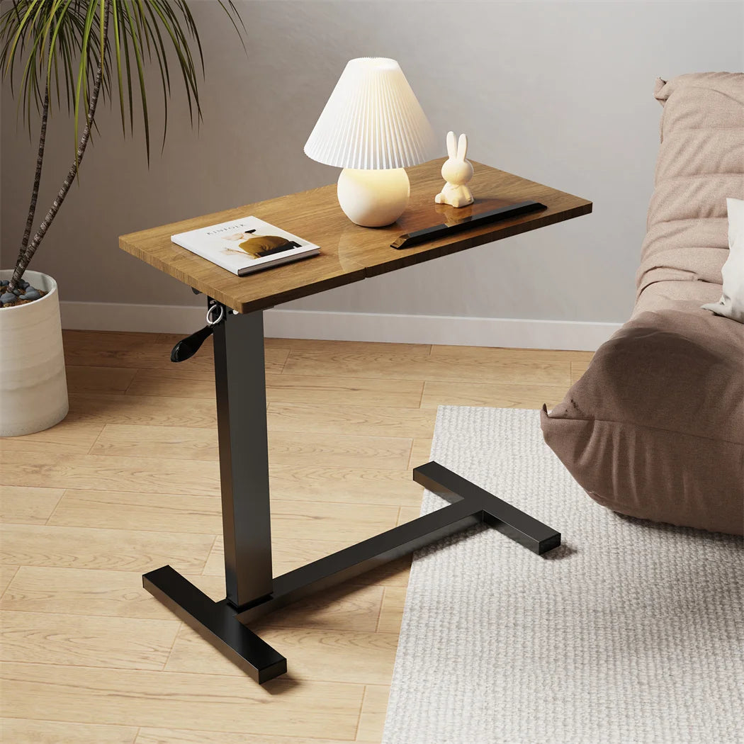 Laptoptafel - Bijzettafel - Bedtafel - Laptopstandaard - Op Wielen - In hoogte verstelbaar - Metaal - Hout - Kantelbaar - QUORE