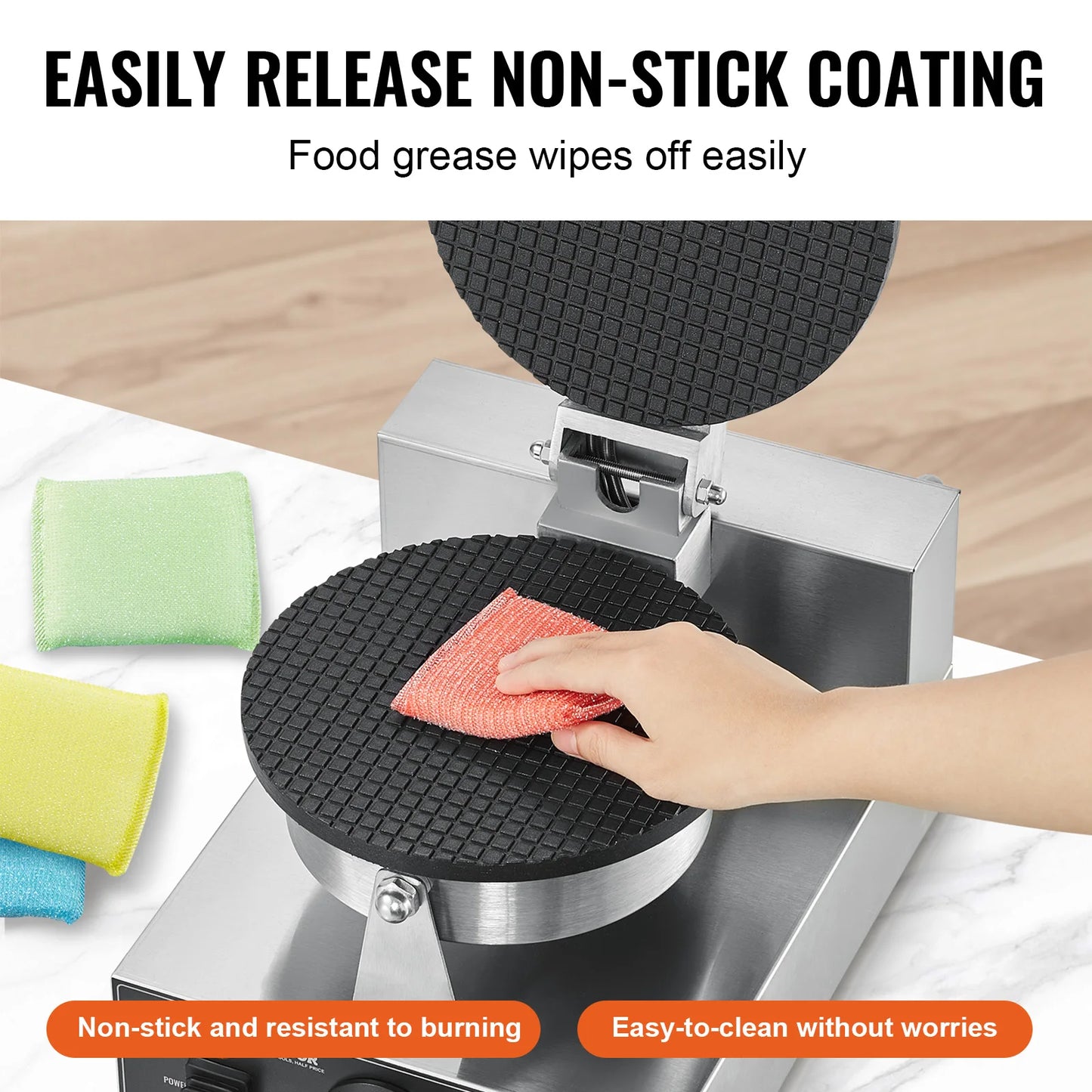 Wafelijzer - Wafelmaker - Ronde Wafelmaker - Wafelmix - Wafel Cone Maker   - Poffertjesmaker - Poffertjespan - Poffertjespan Inductie - 1230W Non-Stick RVS Wafelijzer met Instelbare Temperatuur en Timer - QUORE